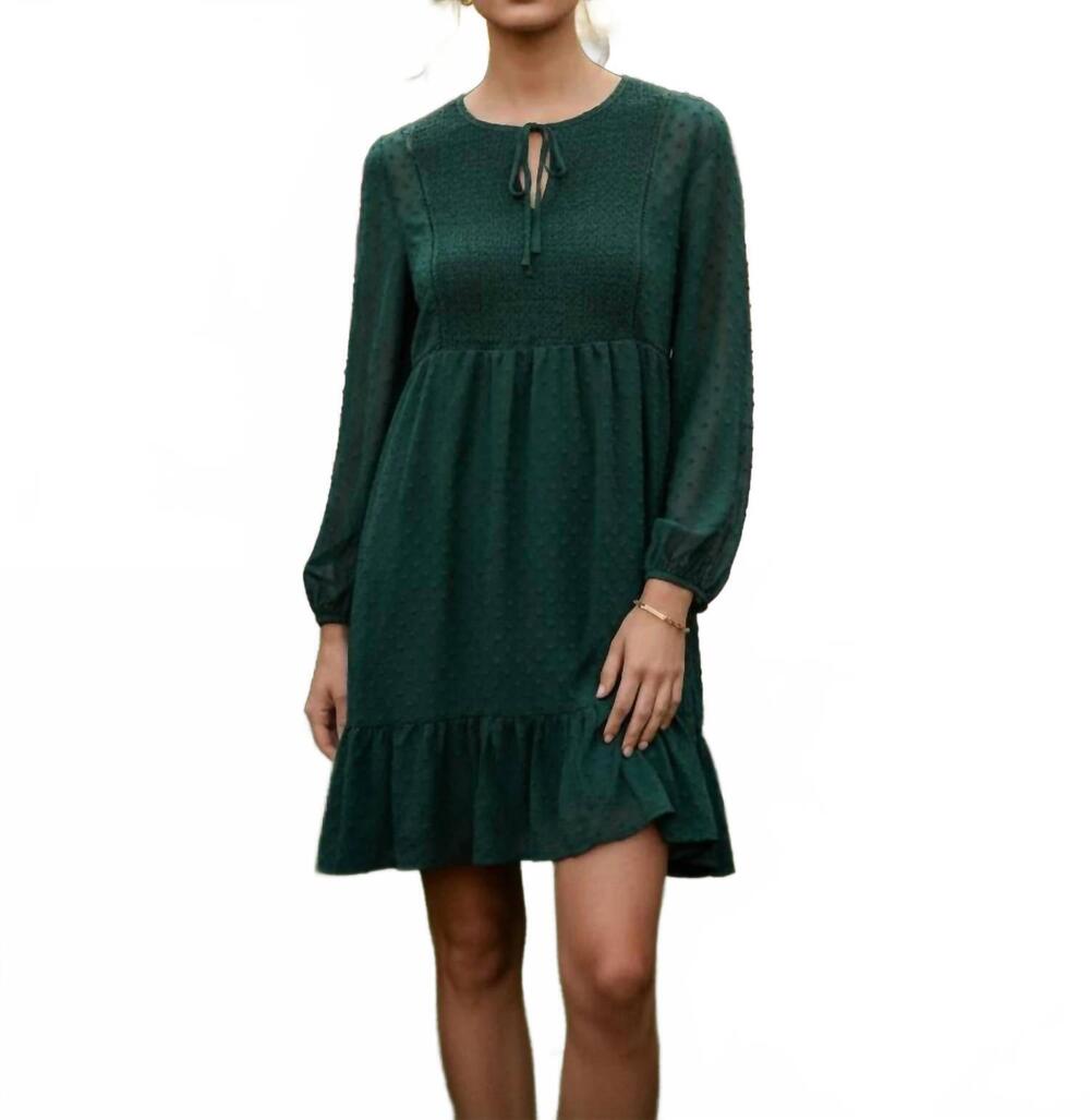 NEW SHE + SKY women's long sleeve swiss dot dress - plus in sea green